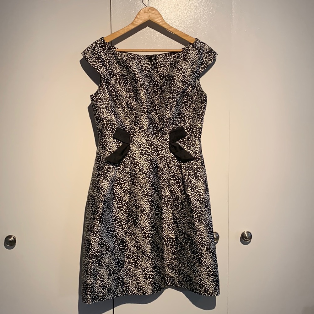 Rickie Freeman for Teri Jon Polka Dot Black and White Silk Wool Dress Size 10